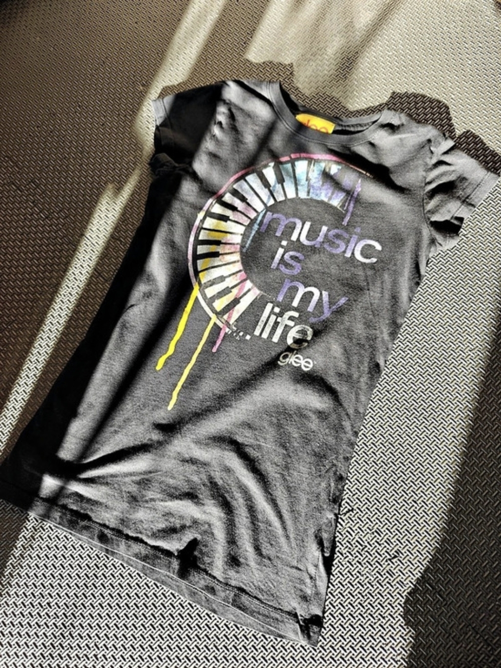 Glee Music Is My Life Graphic Tee in Black & Gray